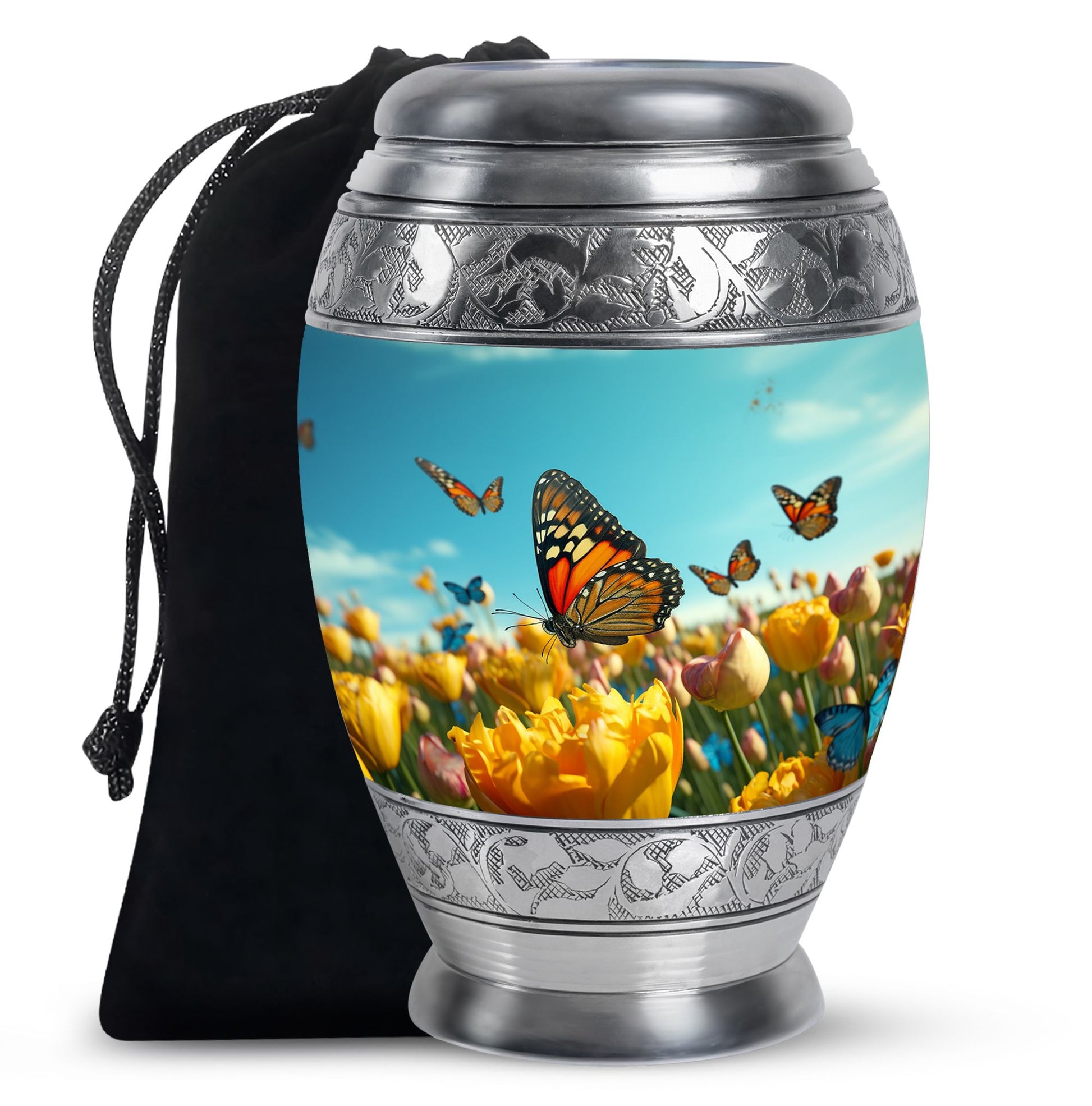 Butterflies Fly In A Meadow Large Teardrop Urn For Ashes
