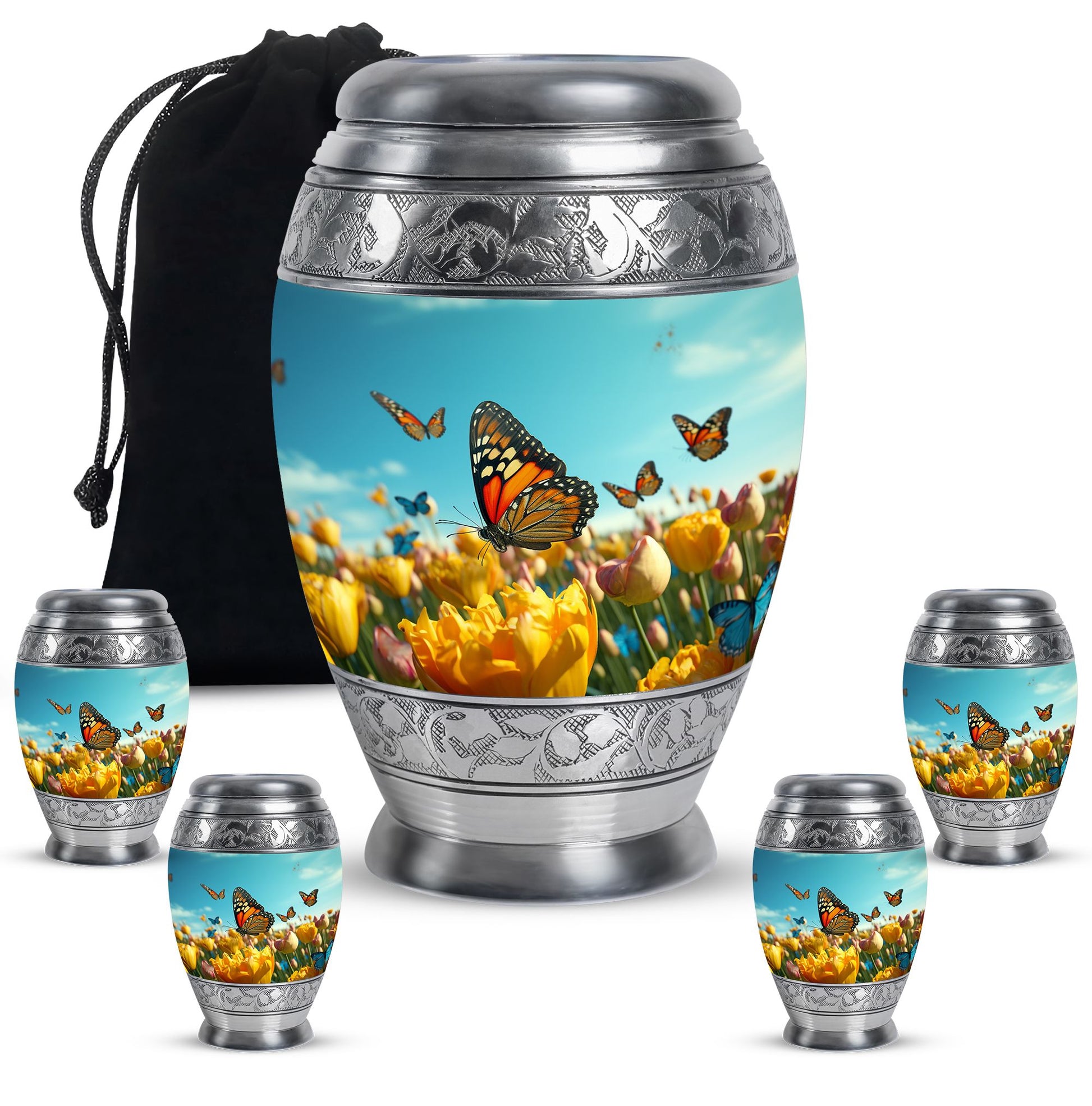 Butterflies Fly In A Meadow Large Teardrop Urn For Ashes