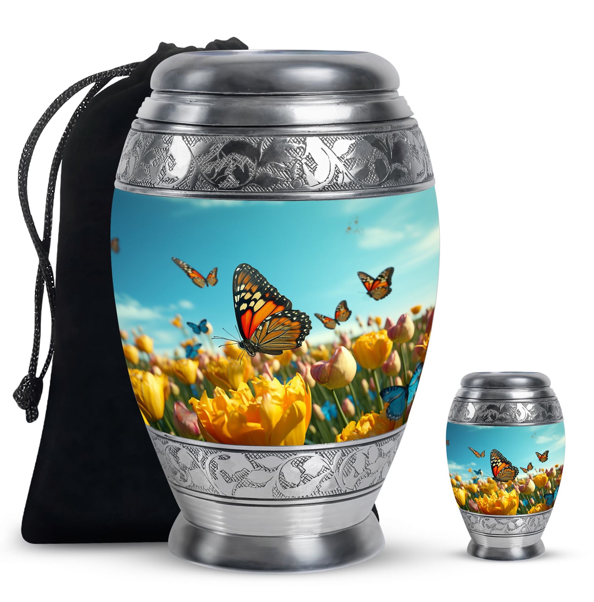 Butterflies Fly In A Meadow Large Teardrop Urn For Ashes