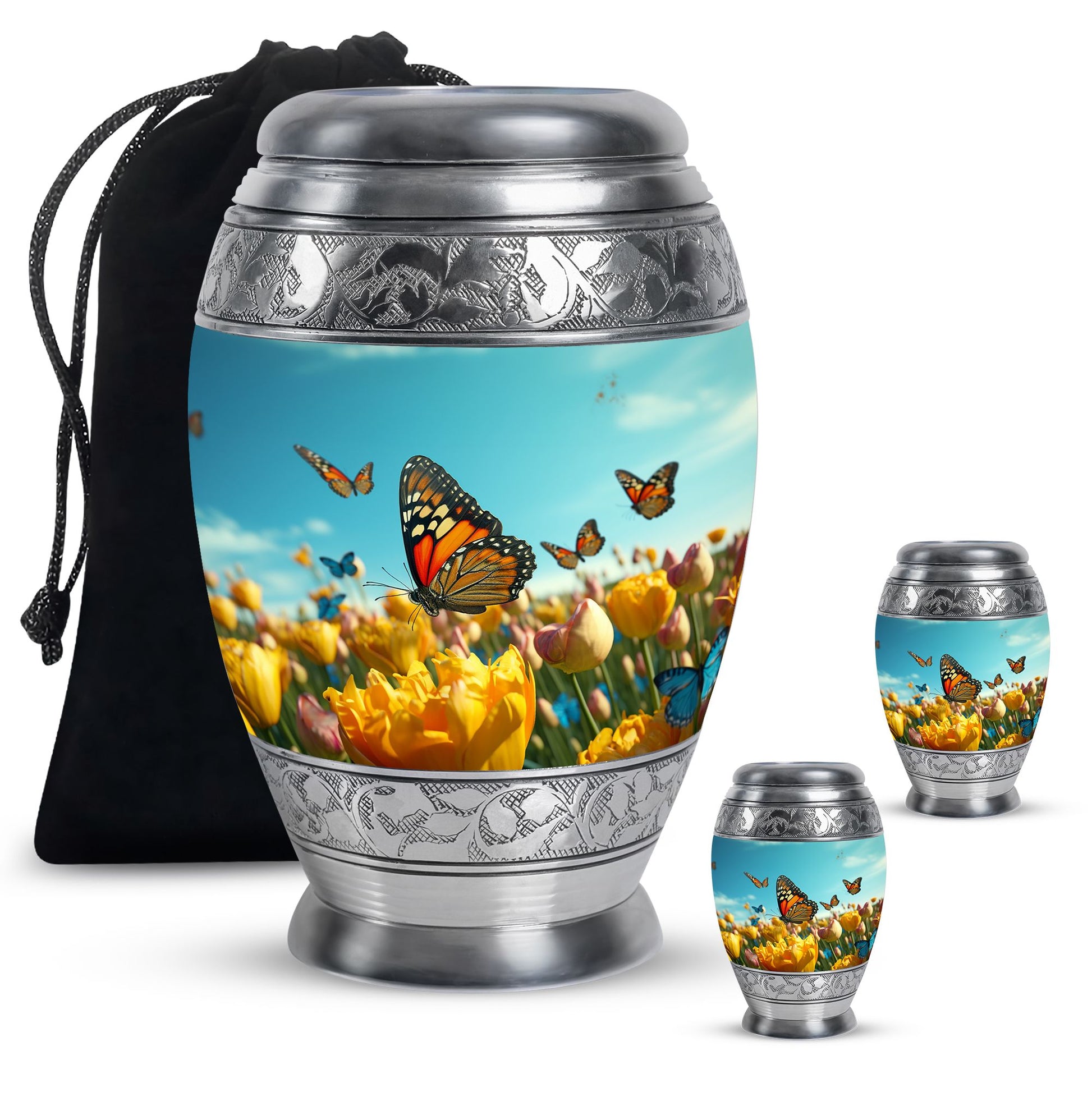 Butterflies Fly In A Meadow Large Teardrop Urn For Ashes