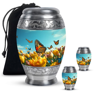 Butterflies Fly In A Meadow Large Teardrop Urn For Ashes