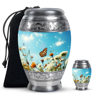 Butterflies Fly In A Morning Meadow Teardrop Cremation Urn For Ashes