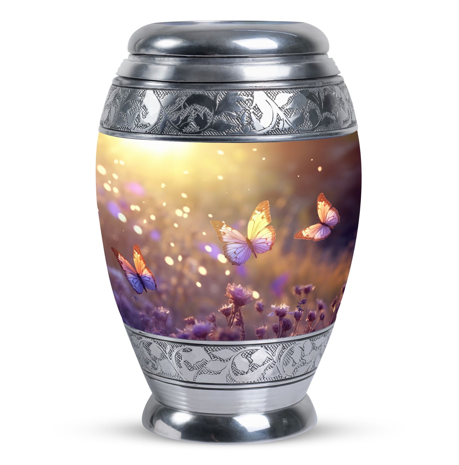 Butterflies Fly In A Sunset Meadow Teardrop Cremation Urn For Ashes