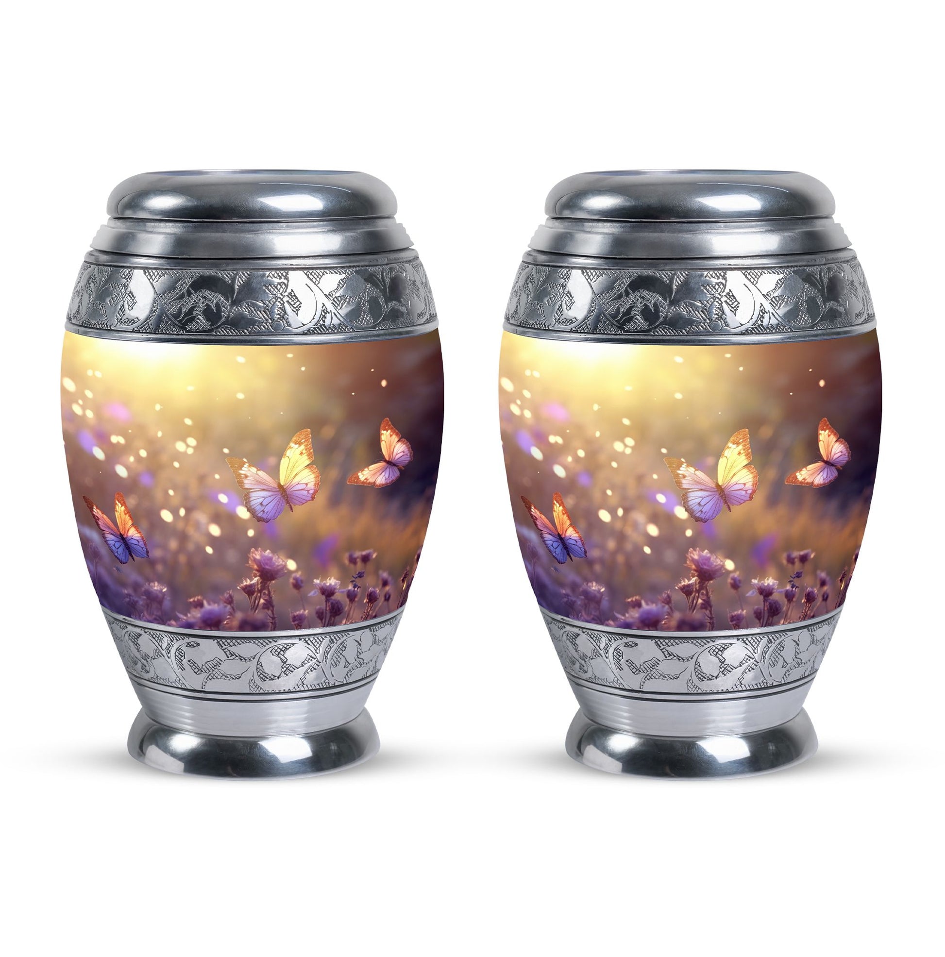 Butterflies Fly In A Sunset Meadow Teardrop Cremation Urn For Ashes