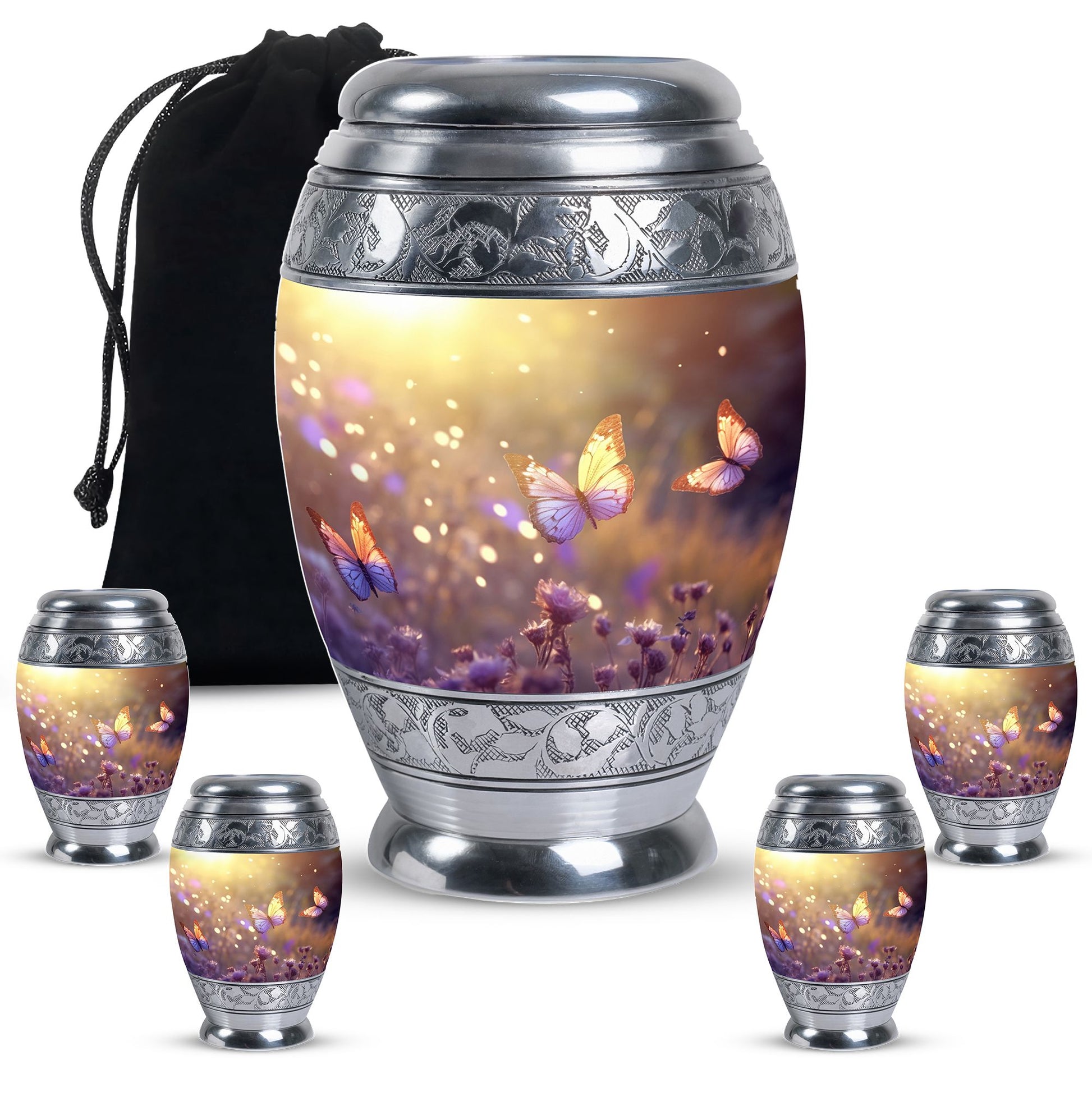 Butterflies Fly In A Sunset Meadow Teardrop Cremation Urn For Ashes