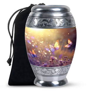 Butterflies Fly In A Sunset Meadow Teardrop Cremation Urn For Ashes