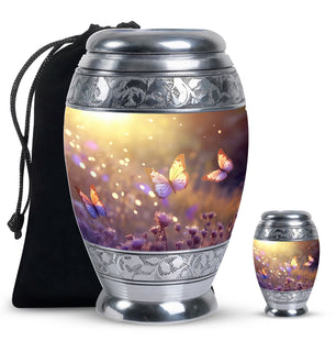 Butterflies Fly In A Sunset Meadow Teardrop Cremation Urn For Ashes