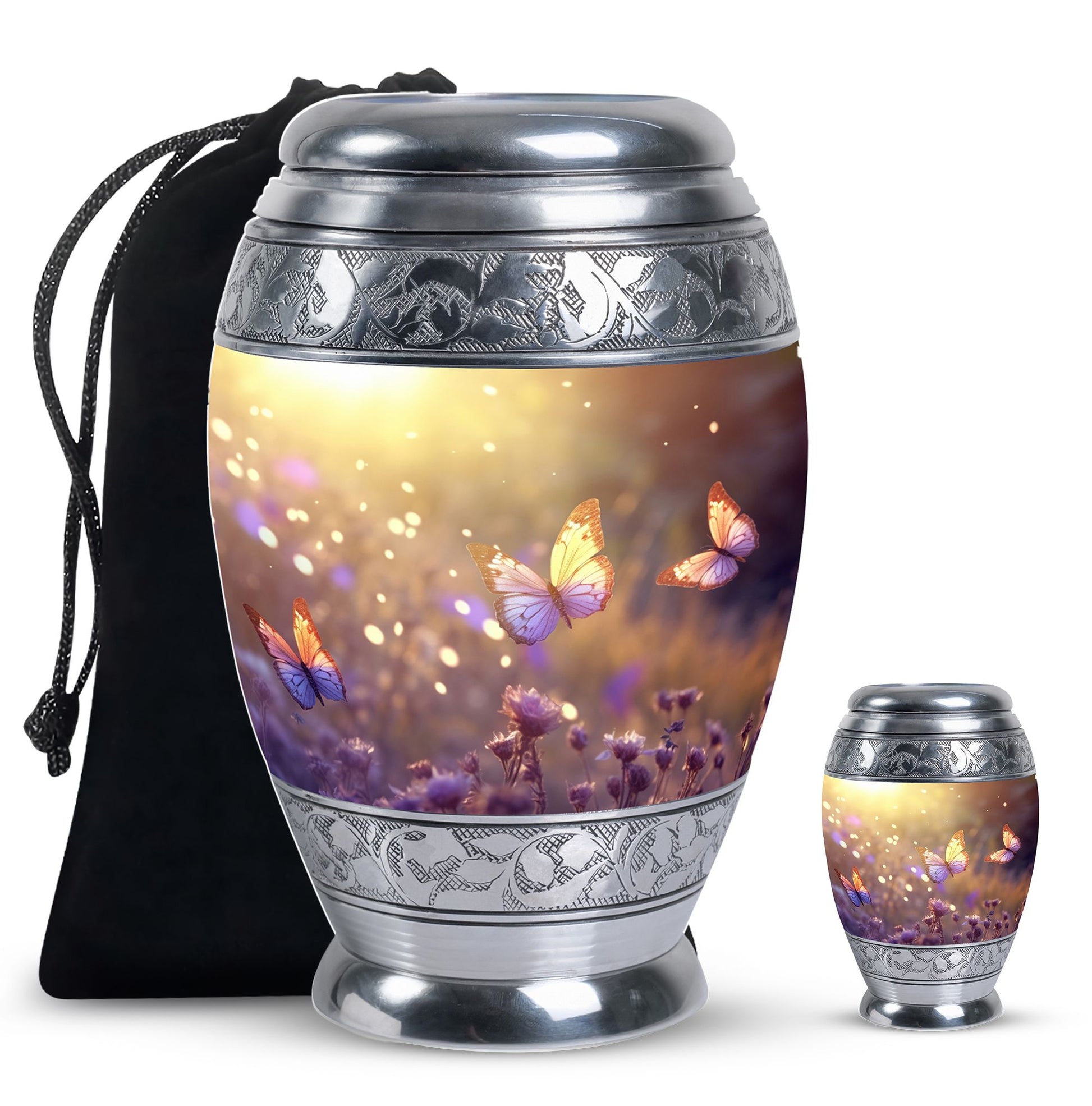 Butterflies Fly In A Sunset Meadow Teardrop Cremation Urn For Ashes