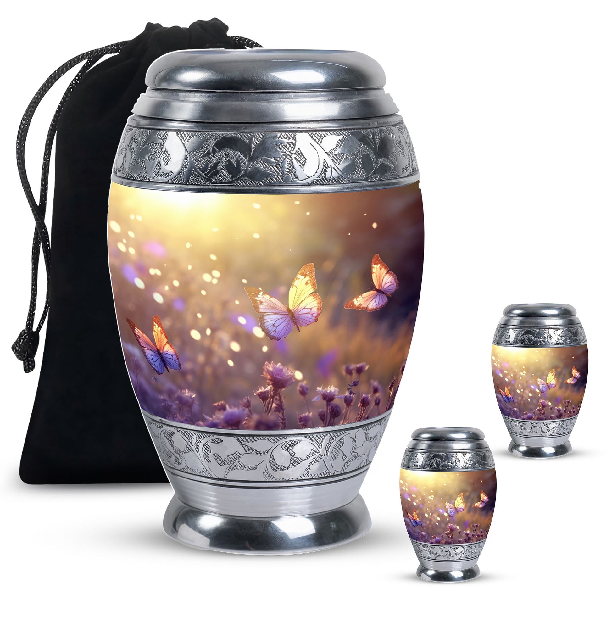Butterflies Fly In A Sunset Meadow Teardrop Cremation Urn For Ashes