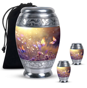 Butterflies Fly In A Sunset Meadow Teardrop Cremation Urn For Ashes