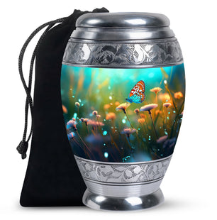 Purple Butterflies Fly On Purple Meadow Large Teardrop Urn For Ashes