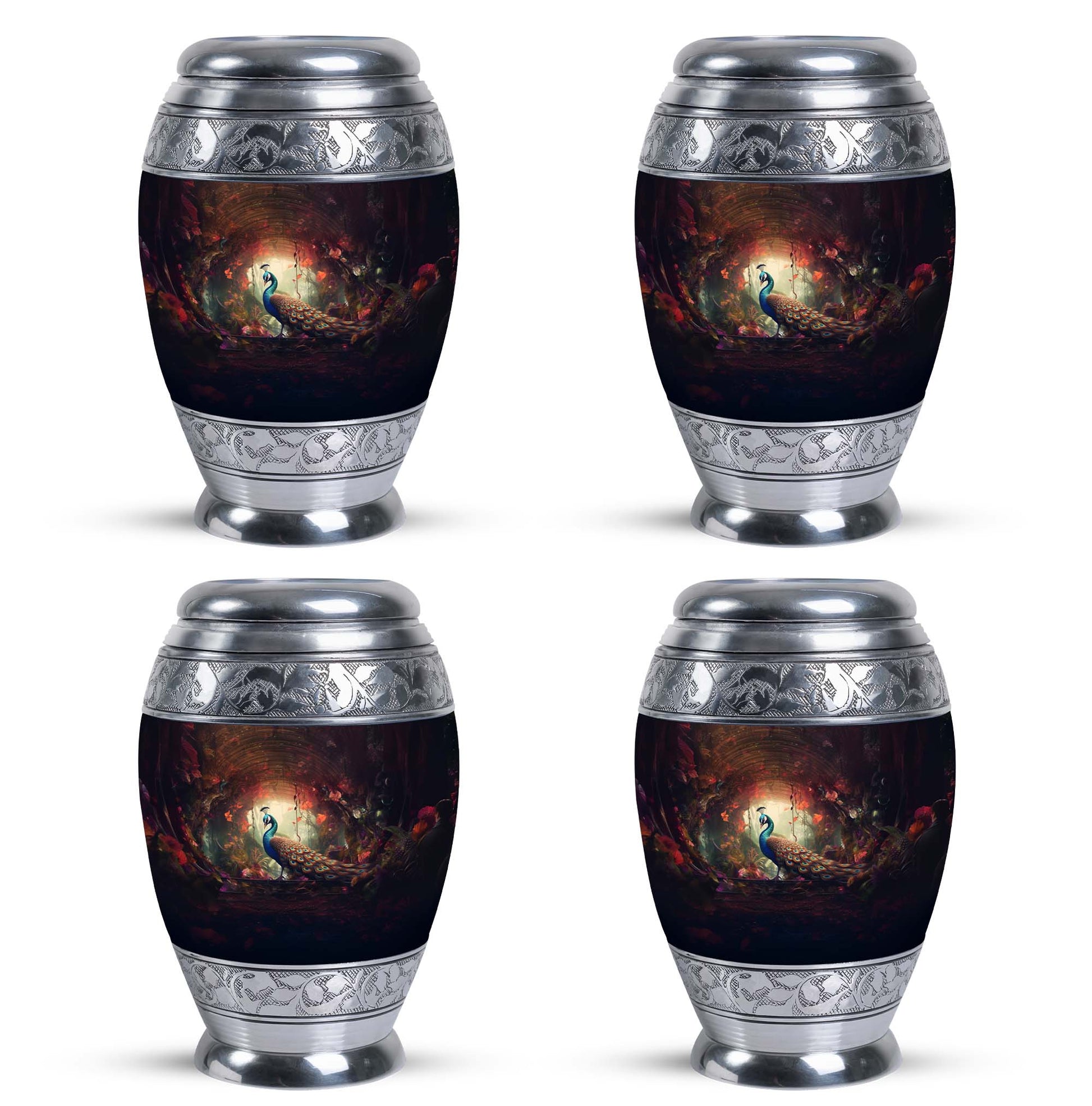 Peacock In A Red Forest - Peacock Urn Teardrop Cremation Urn