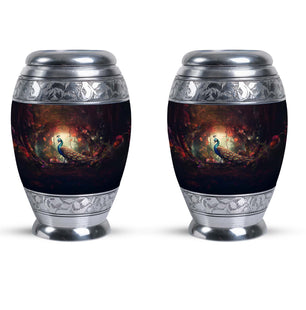 Peacock In A Red Forest - Peacock Urn Teardrop Cremation Urn