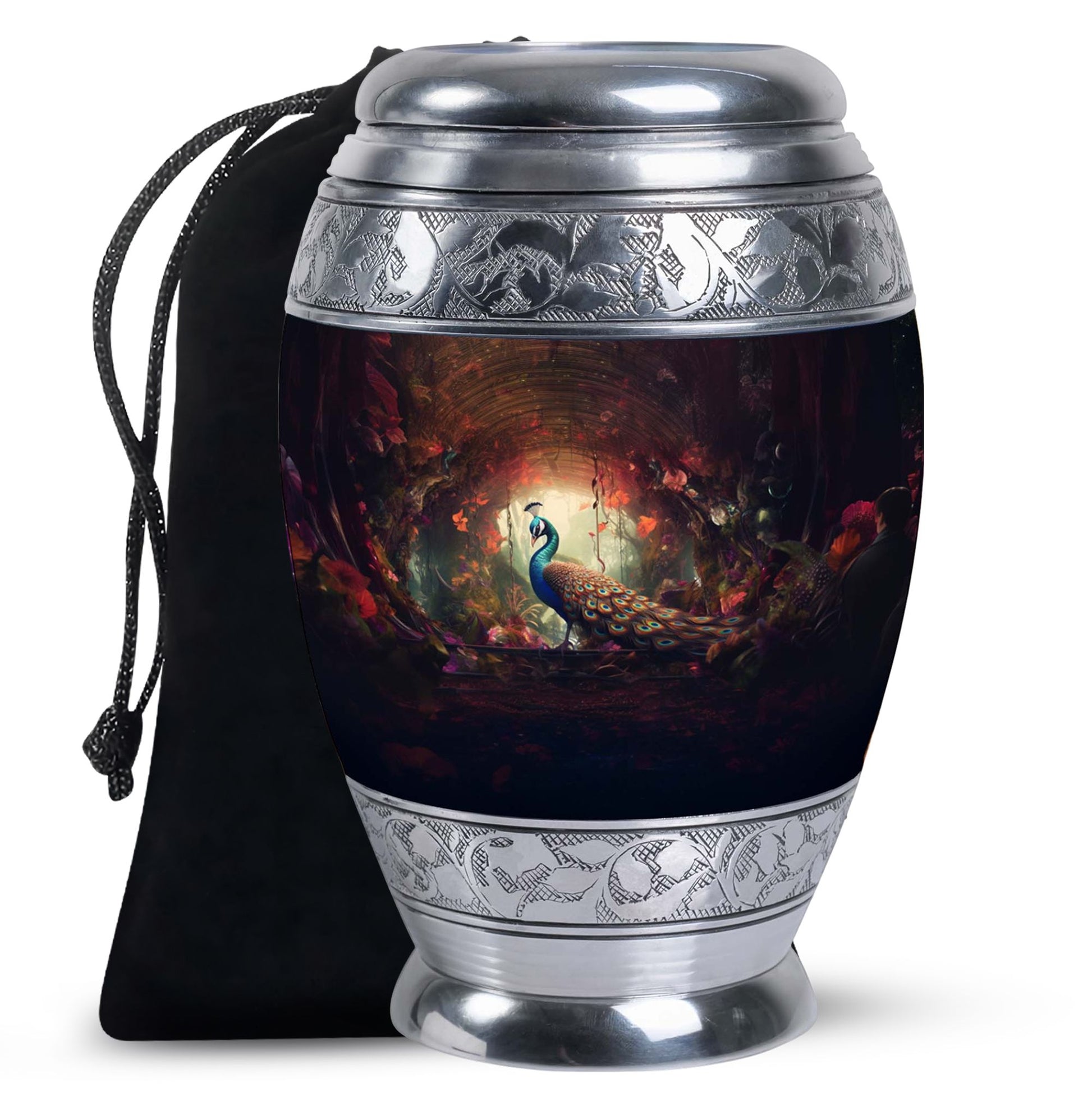 Peacock In A Red Forest - Peacock Urn Teardrop Cremation Urn