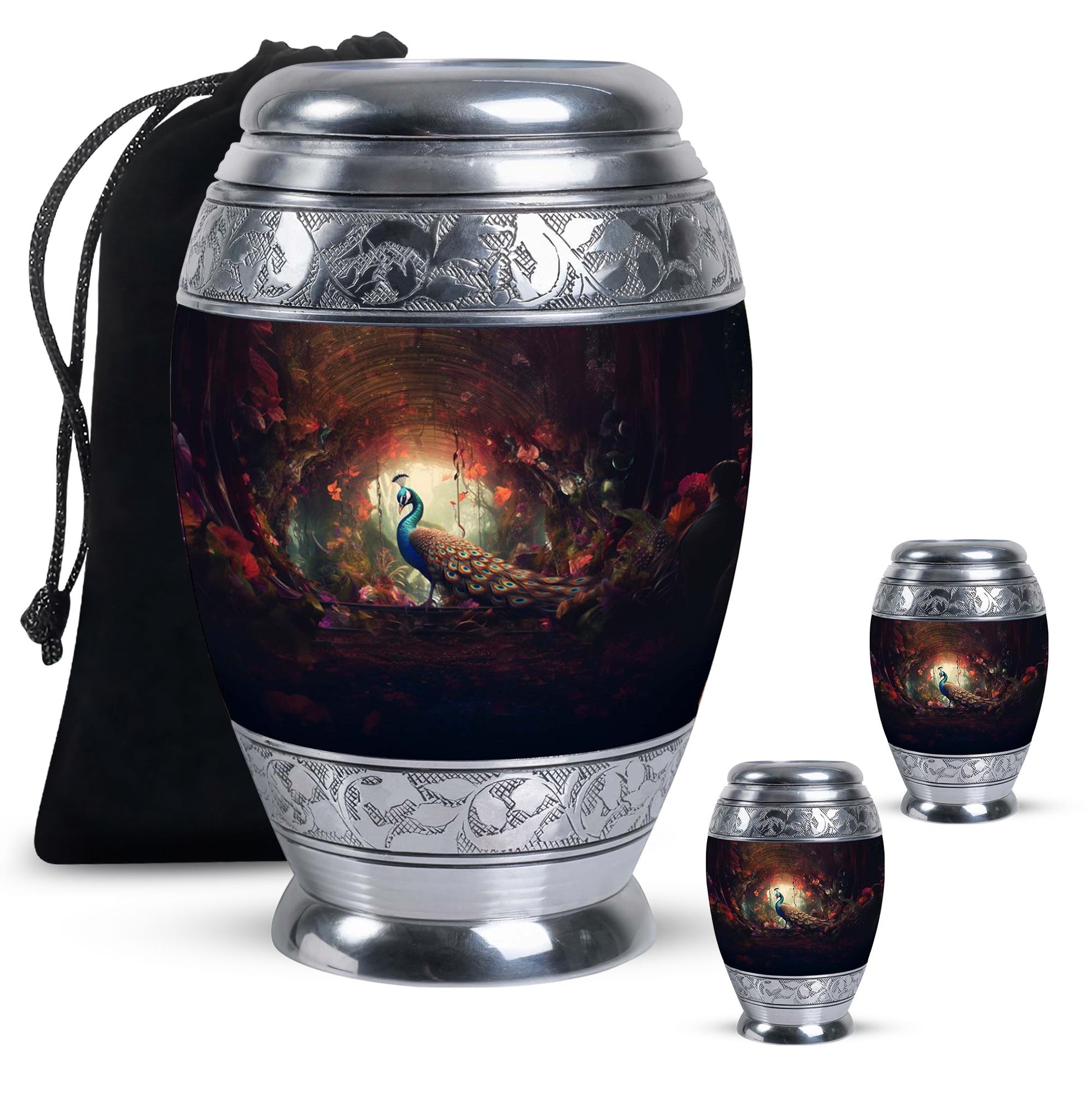Peacock In A Red Forest - Peacock Urn Teardrop Cremation Urn