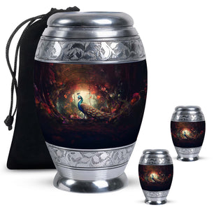 Peacock In A Red Forest - Peacock Urn Teardrop Cremation Urn
