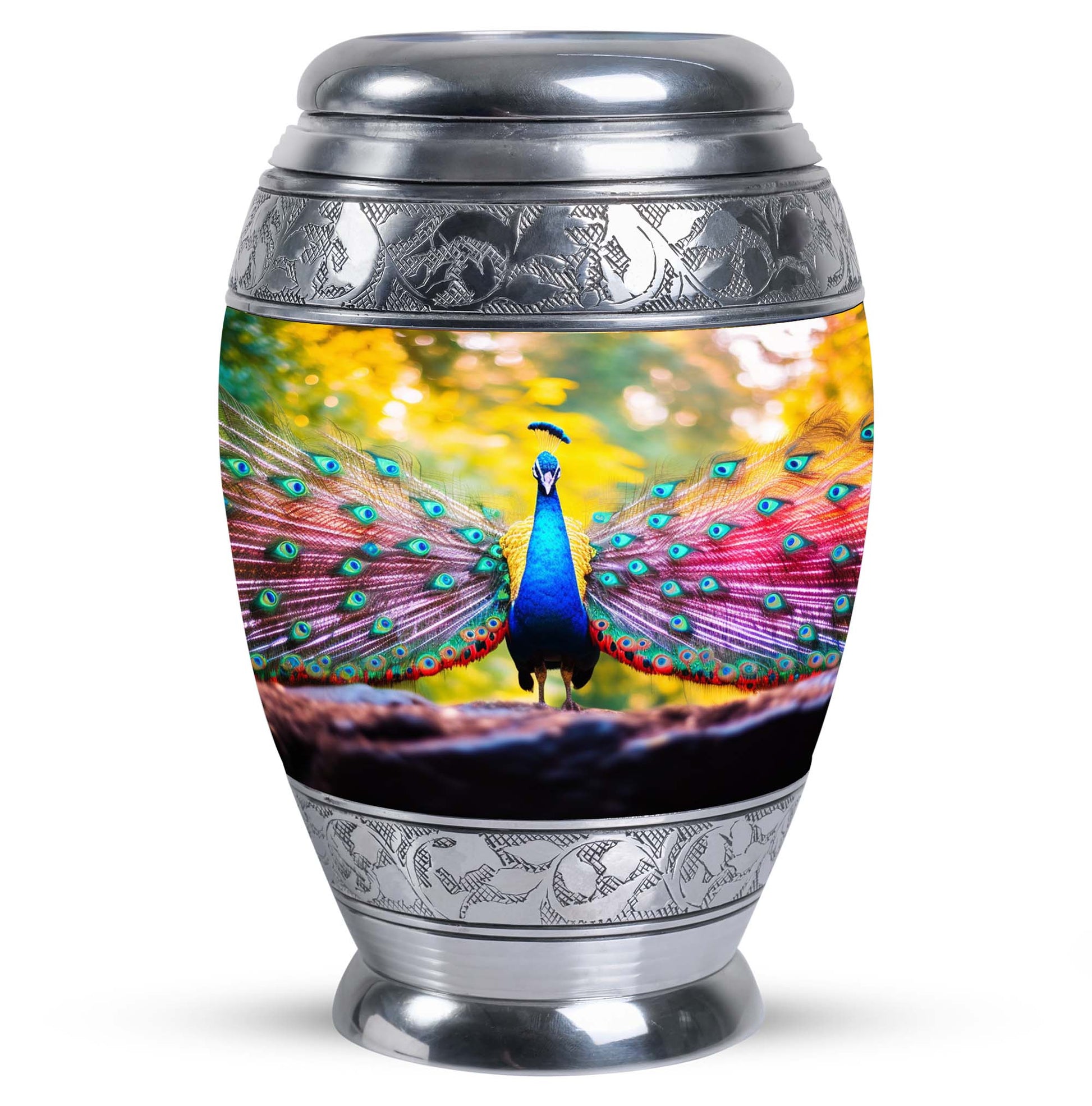 Peacock Feathers In Garden - Peacock Urn Teardrop Shaped Urn For Ashes