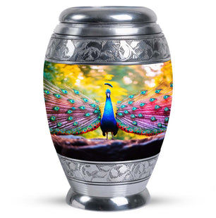 Peacock Feathers In Garden - Peacock Urn Teardrop Shaped Urn For Ashes