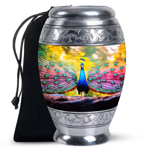 Peacock Feathers In Garden - Peacock Urn Teardrop Shaped Urn For Ashes