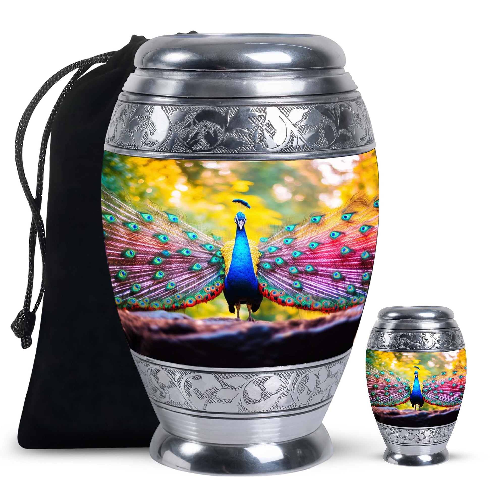 Peacock Feathers In Garden - Peacock Urn Teardrop Shaped Urn For Ashes