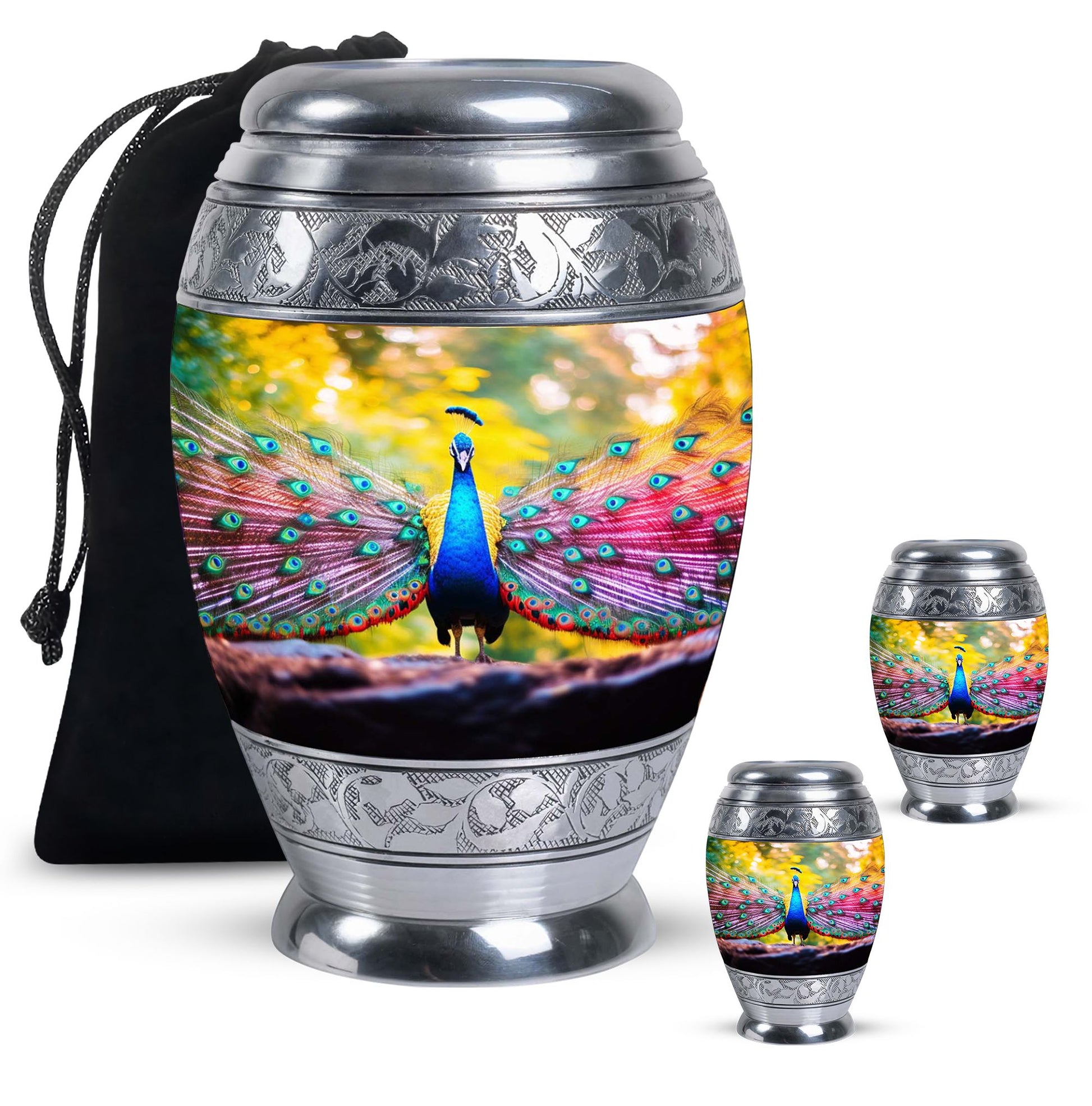 Peacock Feathers In Garden - Peacock Urn Teardrop Shaped Urn For Ashes
