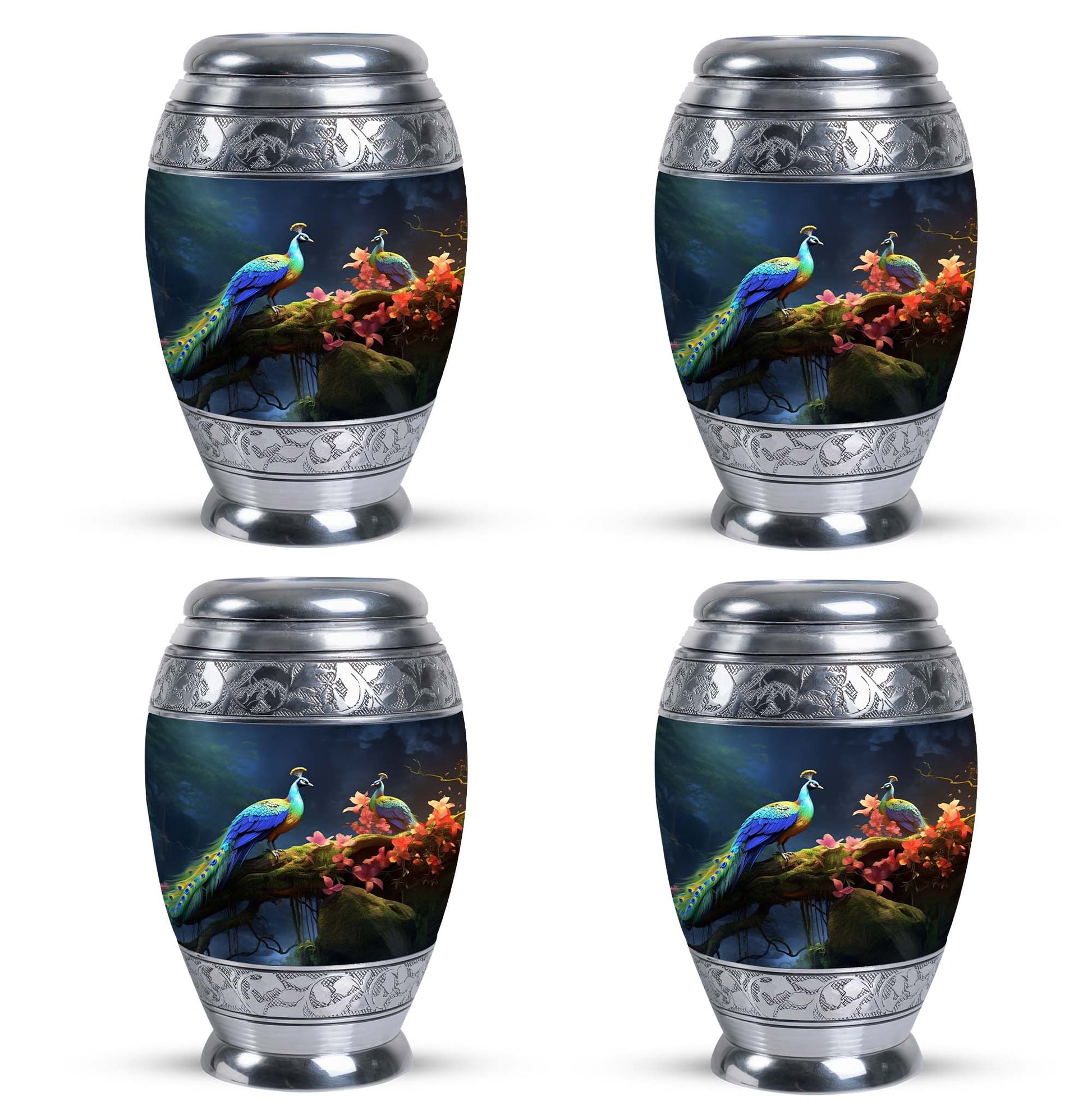 Peacock Due Face Off In Forest - Peacock Urn Teardrop Cremation Urn