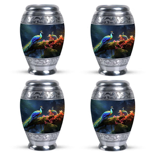 Peacock Due Face Off In Forest - Peacock Urn Teardrop Cremation Urn