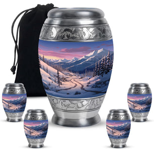 Winter's Graceful Slumber - Northern Lights Teardrop, Heart Shape Urn