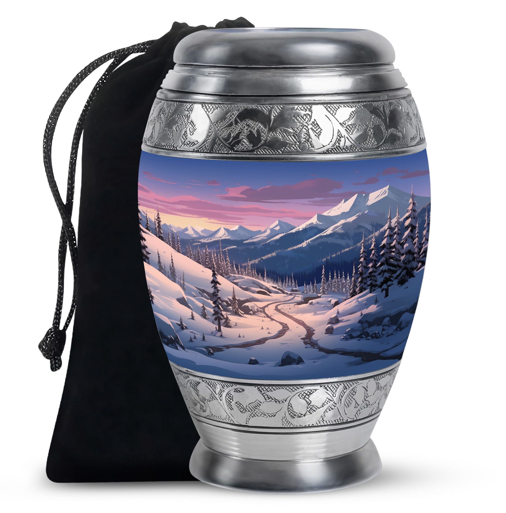 Winter's Graceful Slumber - Northern Lights Teardrop, Heart Shape Urn