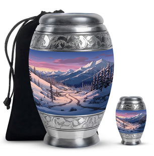 Winter's Graceful Slumber - Northern Lights Teardrop, Heart Shape Urn