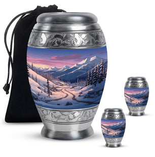 Winter's Graceful Slumber - Northern Lights Teardrop, Heart Shape Urn