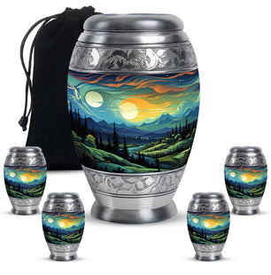 Dance Of Day And Night - Northern Lights Teardrop, Heart Urn For Ashes