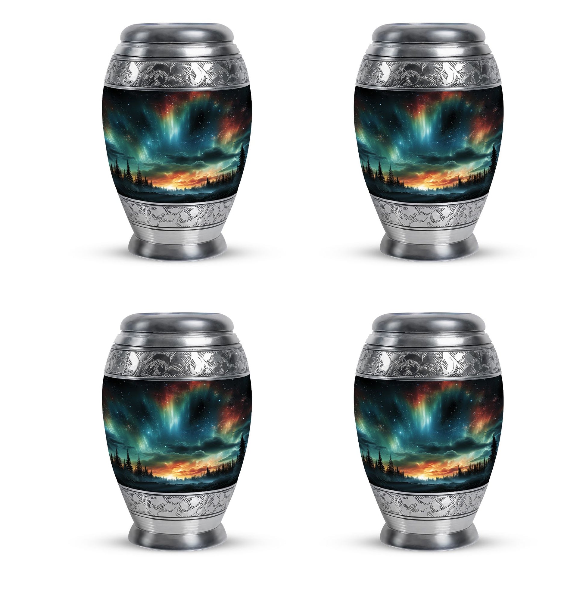 The Forest's Luminous Veil - Northern Lights Teardrop, Heart Shape Urn