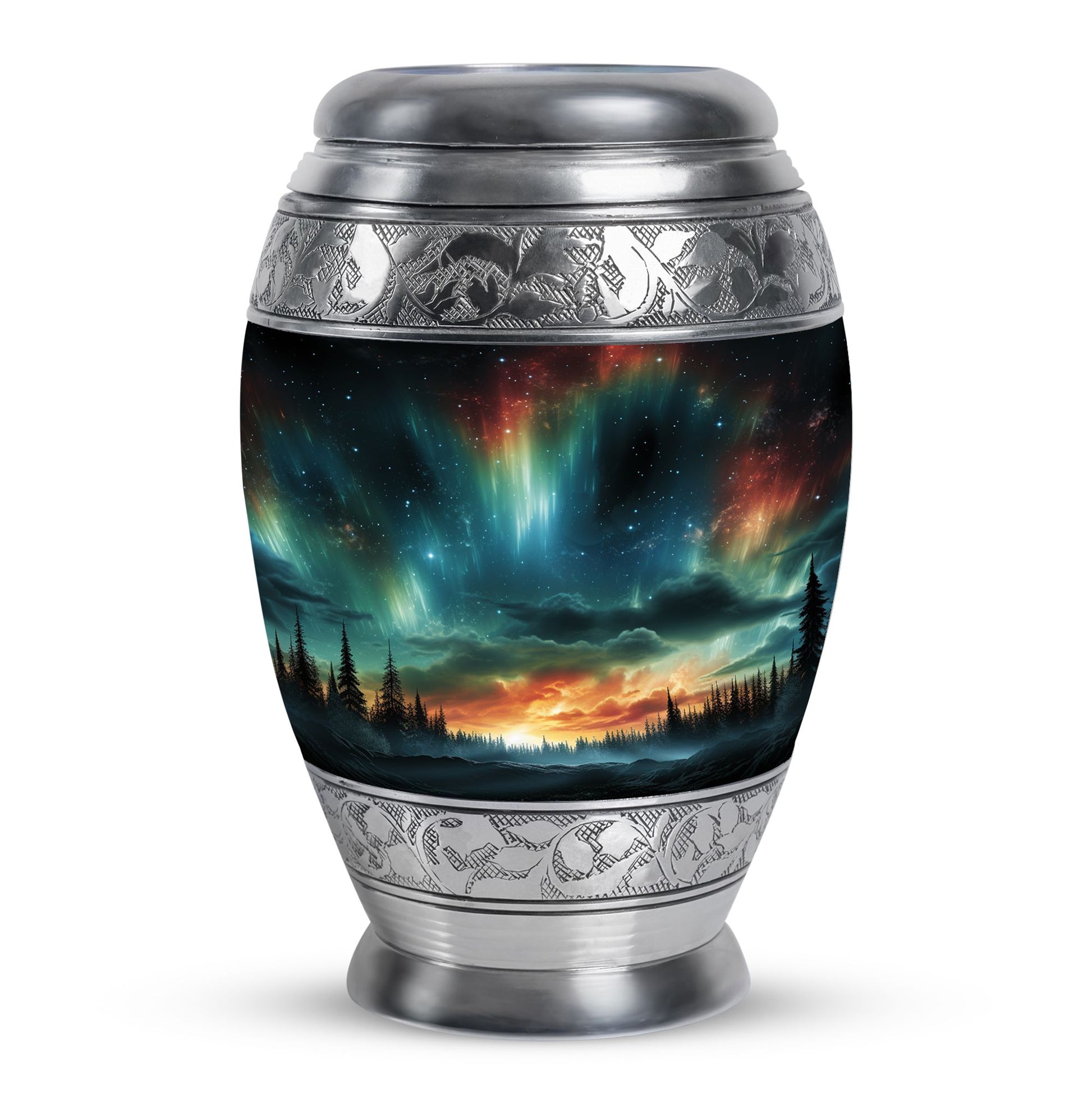 The Forest's Luminous Veil - Northern Lights Teardrop, Heart Shape Urn