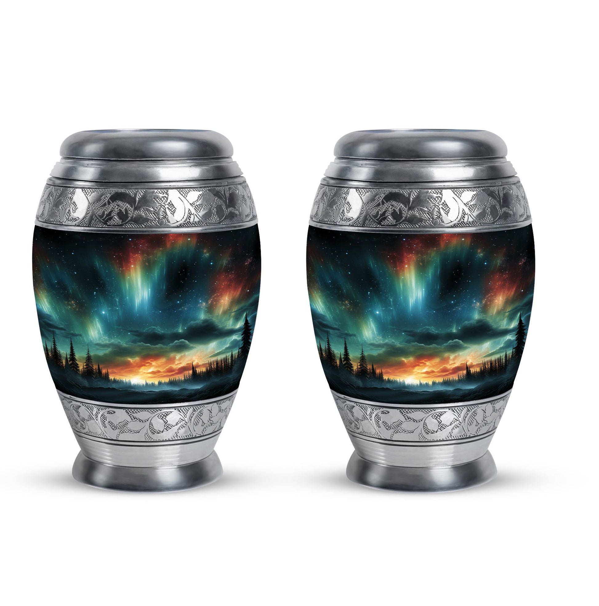 The Forest's Luminous Veil - Northern Lights Teardrop, Heart Shape Urn