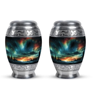 The Forest's Luminous Veil - Northern Lights Teardrop, Heart Shape Urn