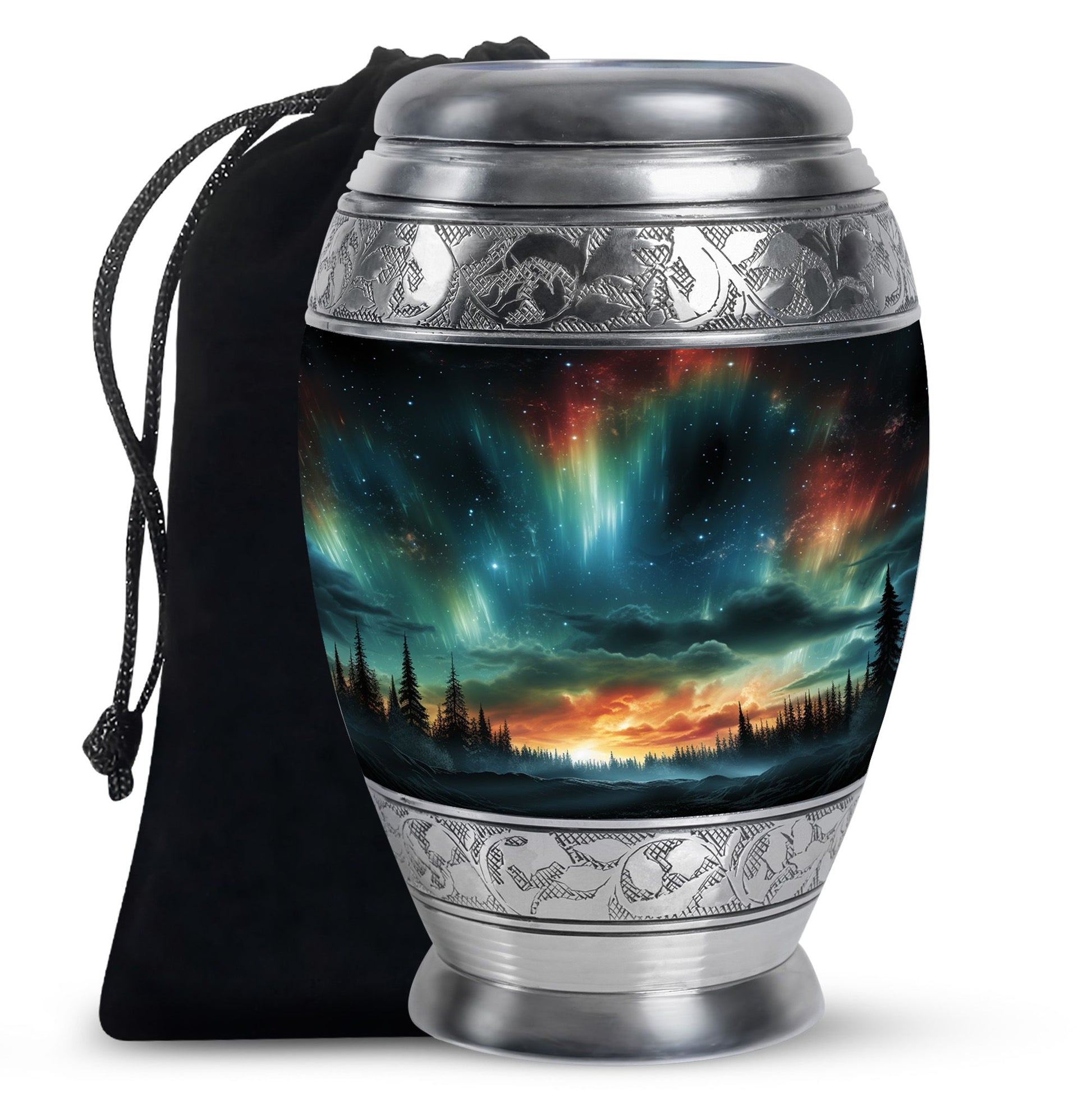 The Forest's Luminous Veil - Northern Lights Teardrop, Heart Shape Urn