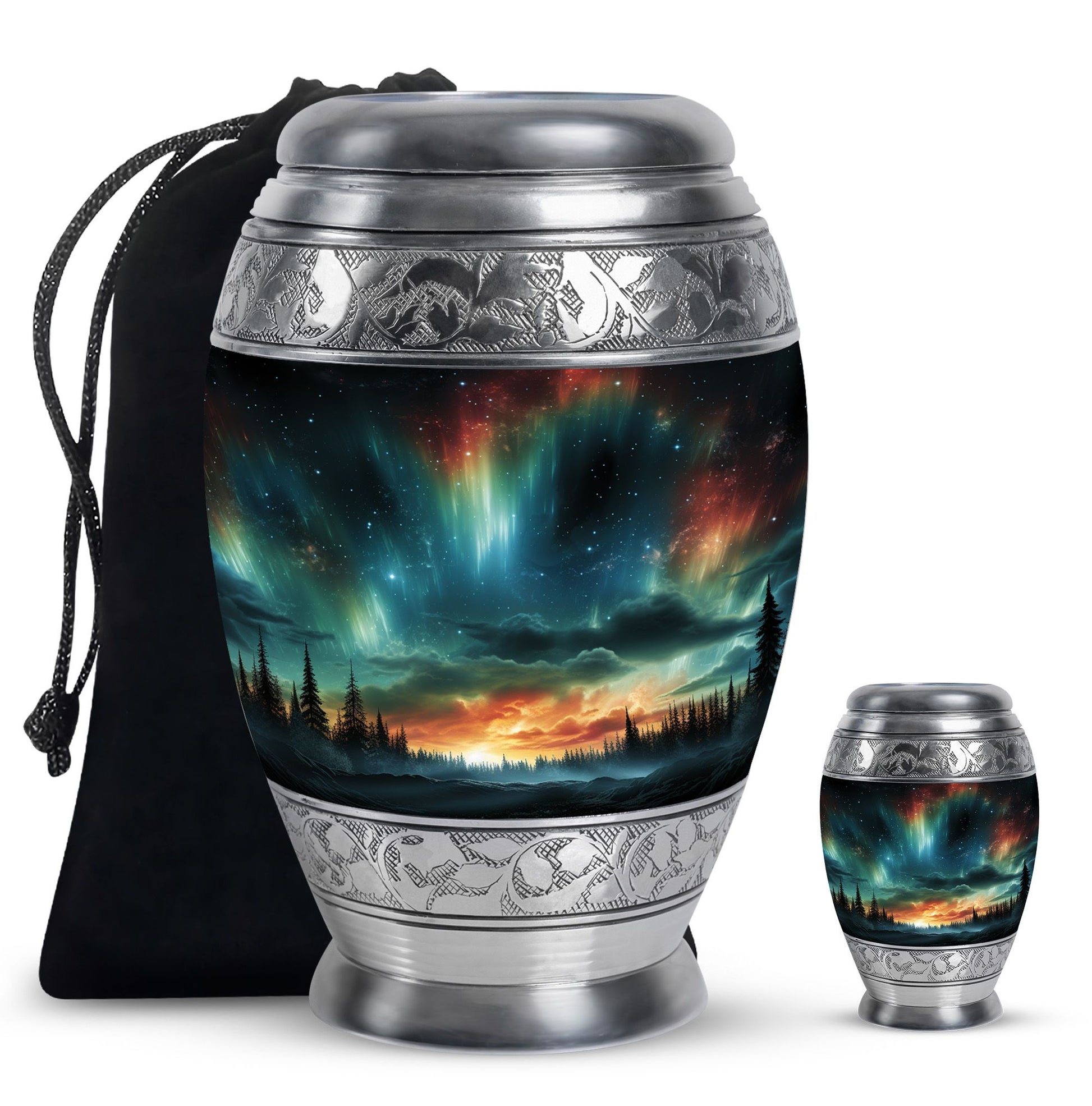 The Forest's Luminous Veil - Northern Lights Teardrop, Heart Shape Urn