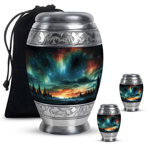 The Forest's Luminous Veil - Northern Lights Teardrop, Heart Shape Urn