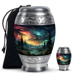 Enchanted Forest - Northern Lights Large Teardrop, Heart Urn For Ashes