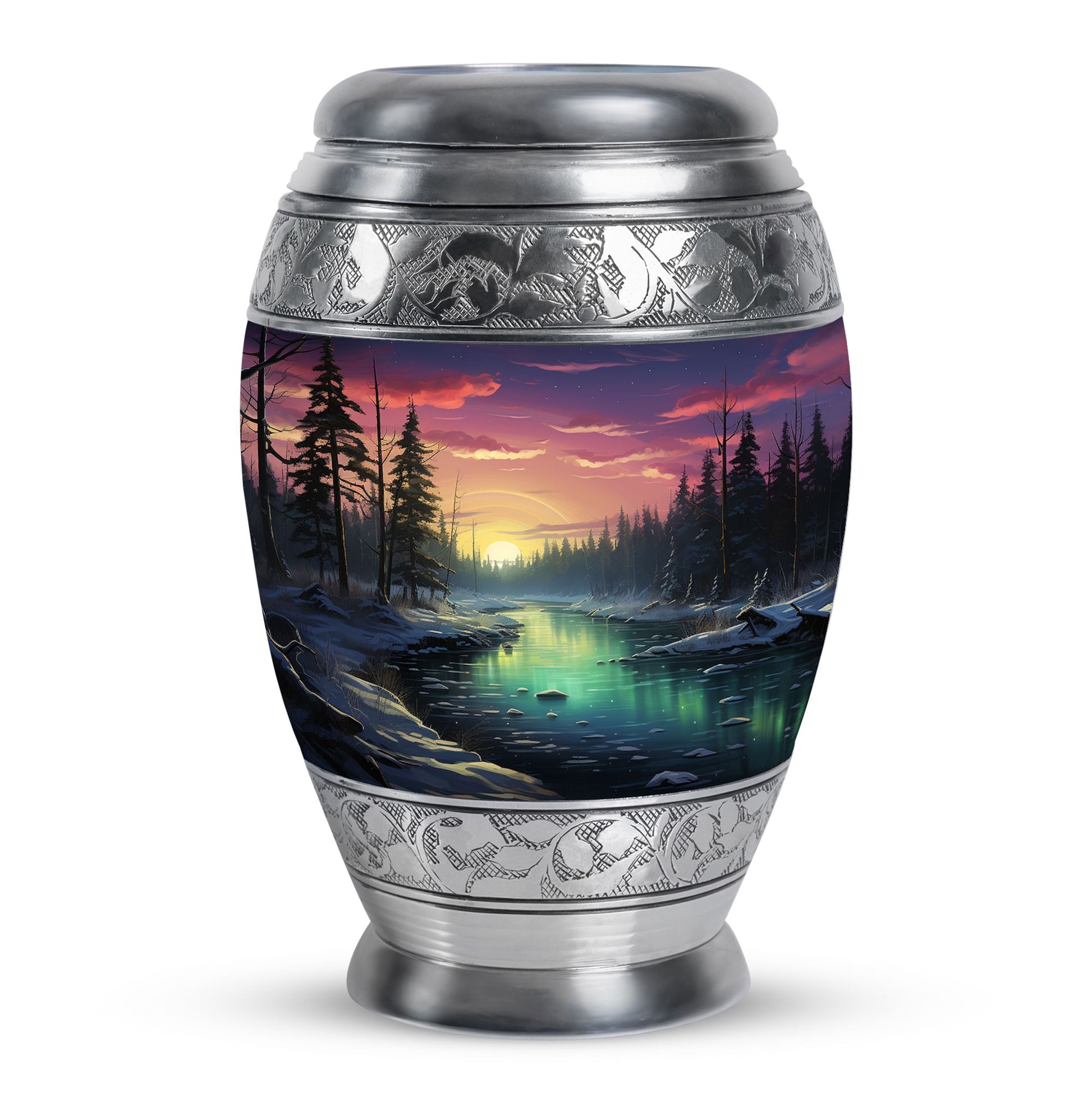 Glow On A Frozen Creek - Northern Lights Teardro Urn For Ashes