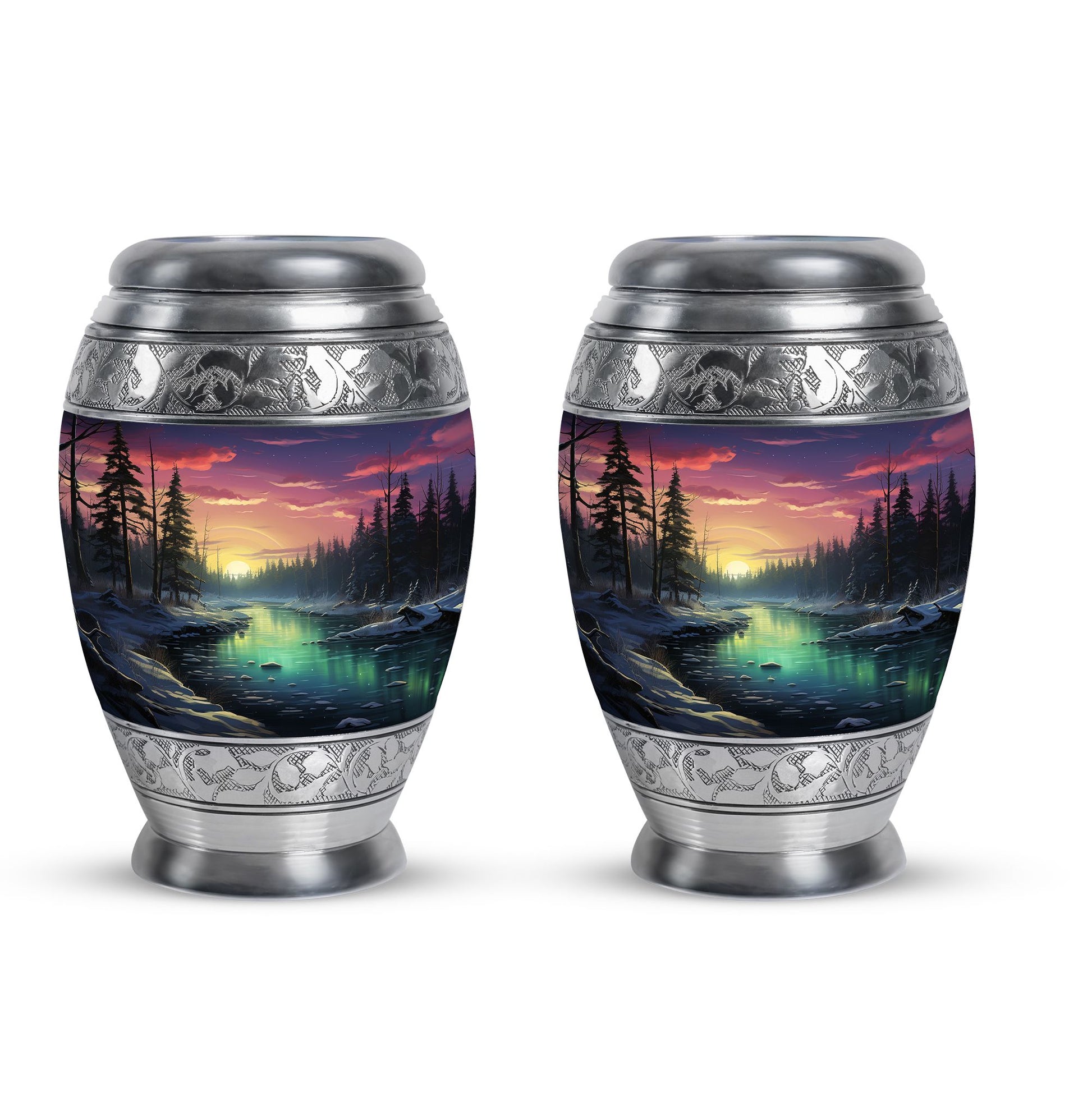Glow On A Frozen Creek - Northern Lights Teardro Urn For Ashes