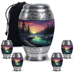 Glow On A Frozen Creek - Northern Lights Teardro Urn For Ashes