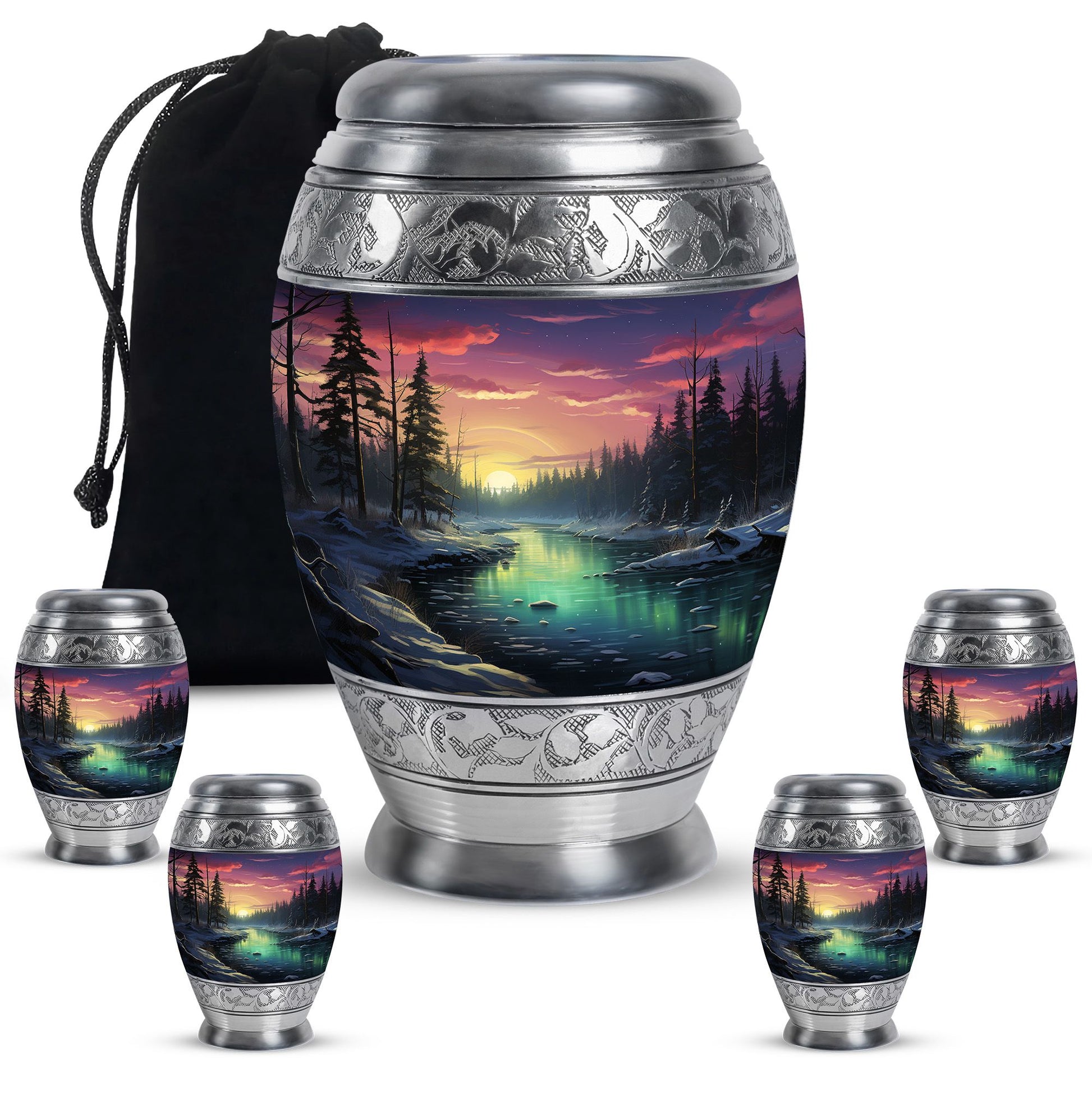 Glow On A Frozen Creek - Northern Lights Teardro Urn For Ashes