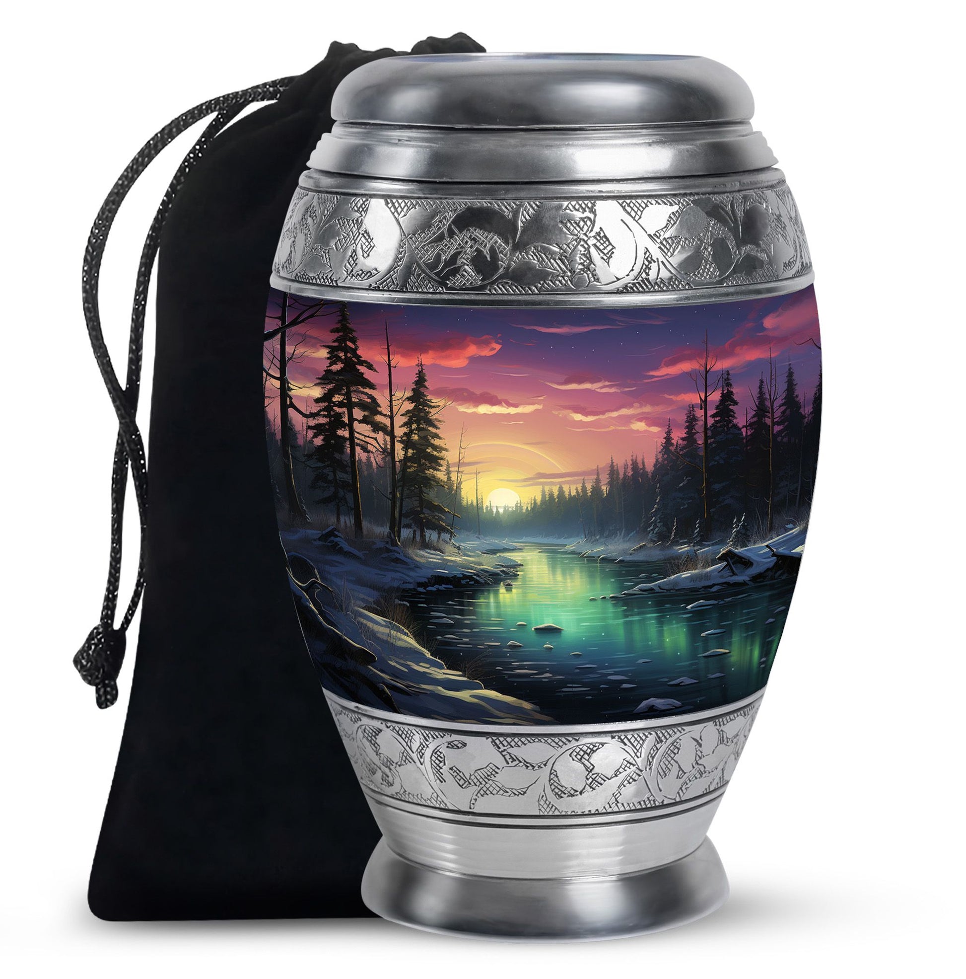 Glow On A Frozen Creek - Northern Lights Teardro Urn For Ashes