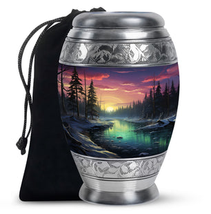 Glow On A Frozen Creek - Northern Lights Teardro Urn For Ashes