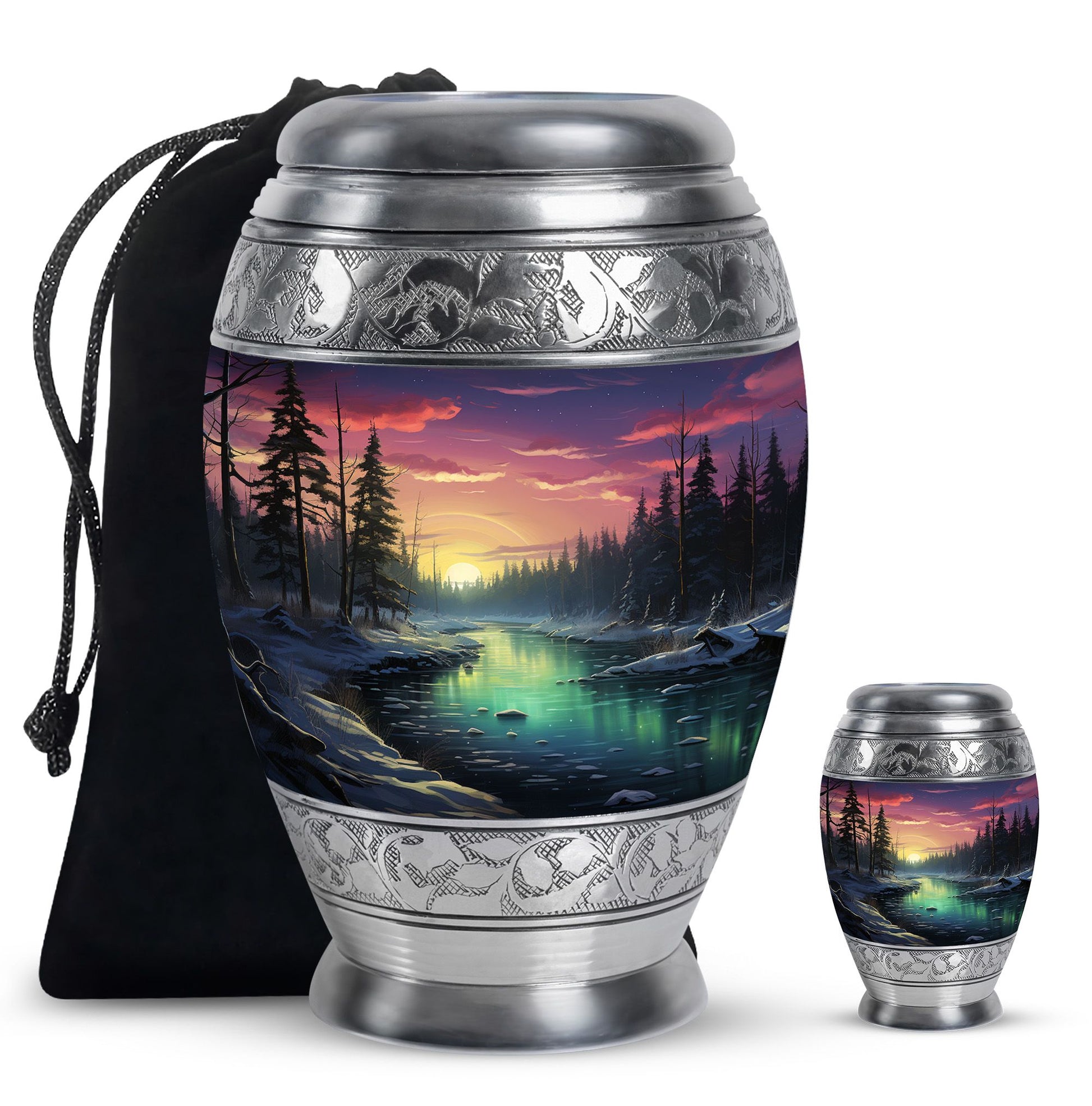 Glow On A Frozen Creek - Northern Lights Teardro Urn For Ashes