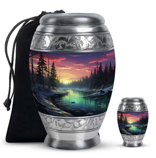 Glow On A Frozen Creek - Northern Lights Teardro Urn For Ashes