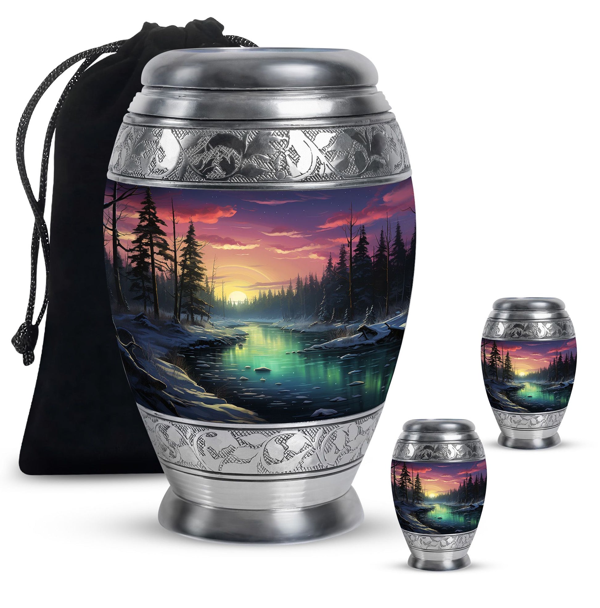 Glow On A Frozen Creek - Northern Lights Teardro Urn For Ashes