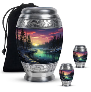 Glow On A Frozen Creek - Northern Lights Teardro Urn For Ashes
